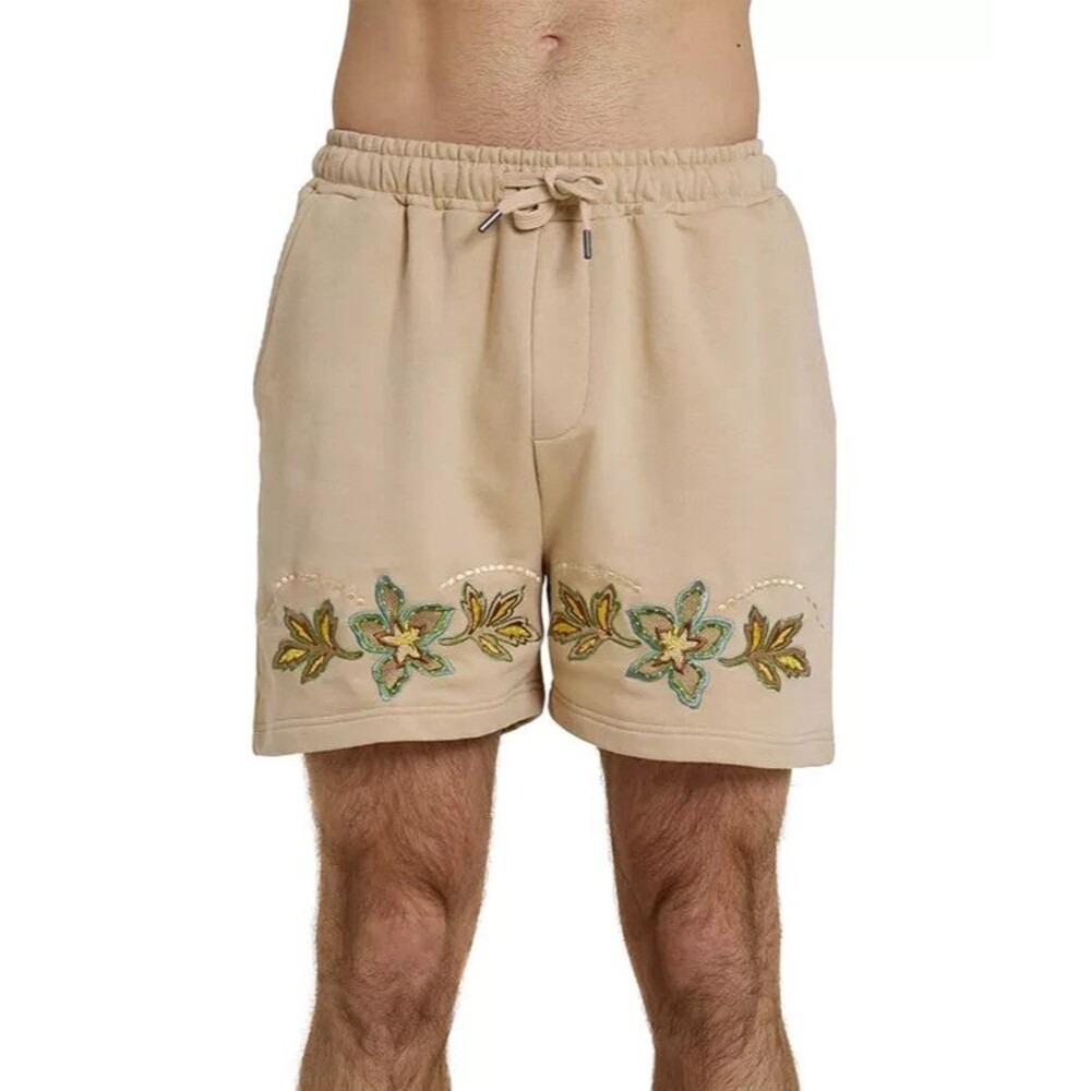 Native Youth Men's Floral Soft Jersey Shorts Cotton Blend Peach Tan 36